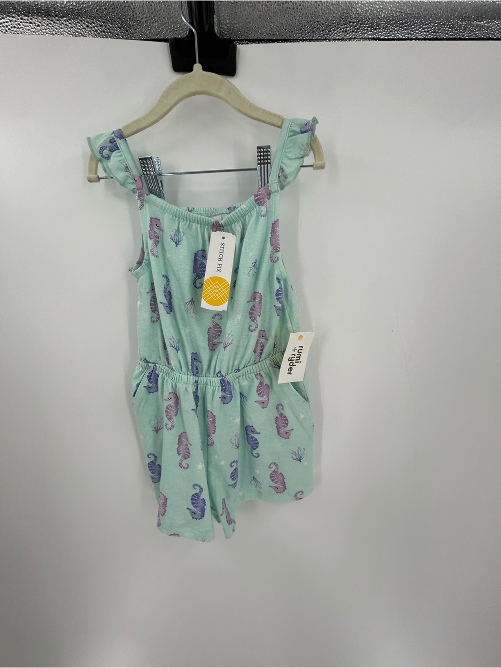 Mint Seahorse Print Girls' Romper